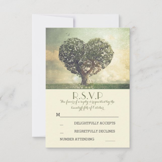 Old tree rustic country wedding RSVP cards (Front)