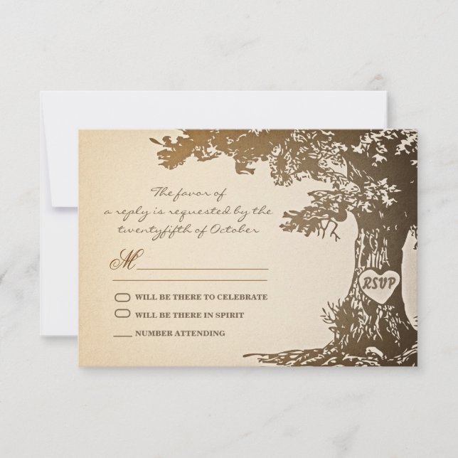 old tree vintage wedding rsvp design card (Front)
