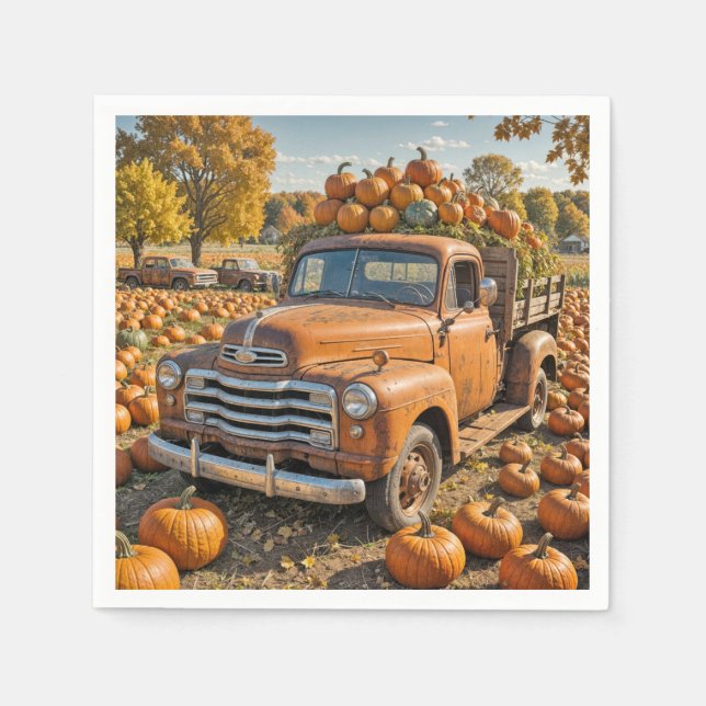 Old Truck Filled With Pumpkins Napkin (Front)