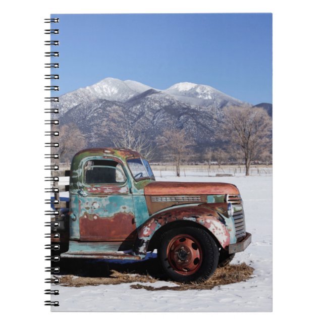 Old truck sitting in the field spiral notebook (Front)