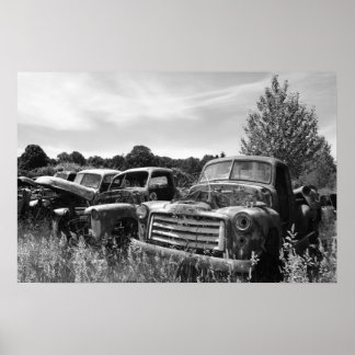 Old Trucks Junkyard Poster