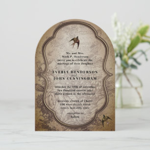 Old Urn Vintage Lovebird Wedding Invitation