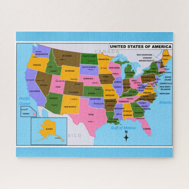 OLD USA Map with State Capitals and Gulf of Mexico Jigsaw Puzzle (Horizontal)