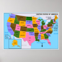 OLD USA Map with State Capitals and Gulf of Mexico