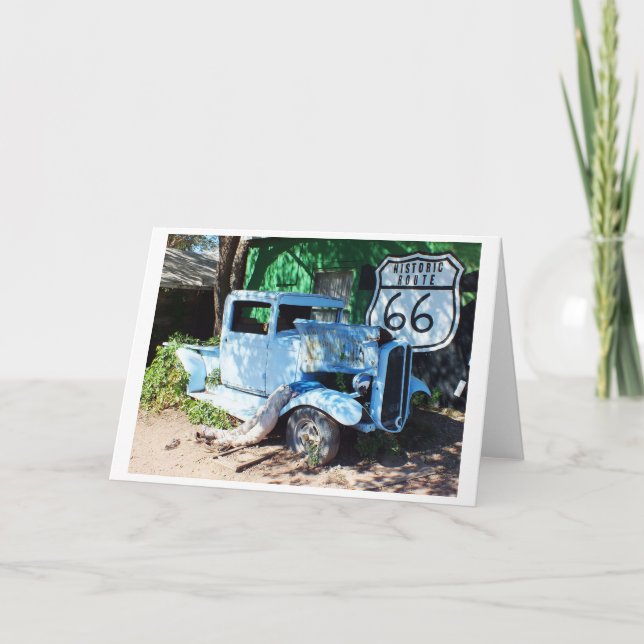 Old vehicle Route 66 Holiday Card (Front)