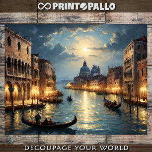 Old Venice coastal landscape over canal at nite Tissue Paper