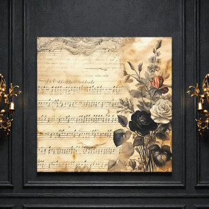 Old Victorian Black and Beige Music Sheet Canvas Print