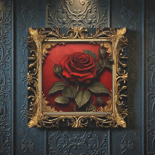 Old Victorian Black with Red Rose Canvas Print (Creator Uploaded)