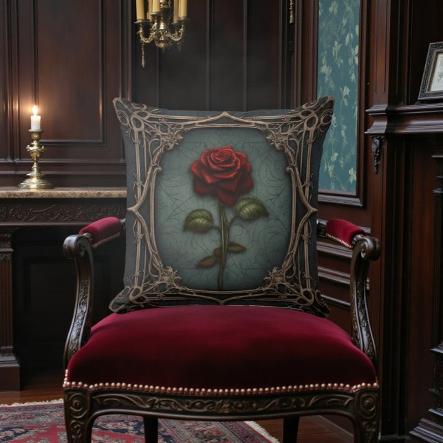 Old Victorian Black with Red Rose Cushion (Creator Uploaded)