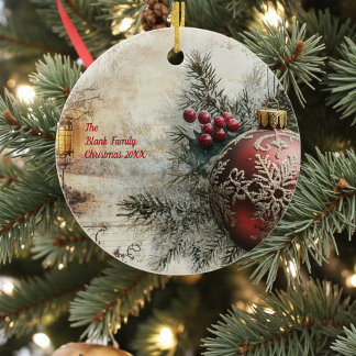 Old Victorian Rustic Family Personalized Ceramic Tree Decoration
