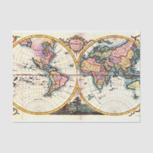 Old Vintage Antique world map illustration drawing Tissue Paper
