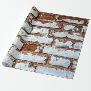 Old vintage brick wall with sprinkled white plaste wrapping paper