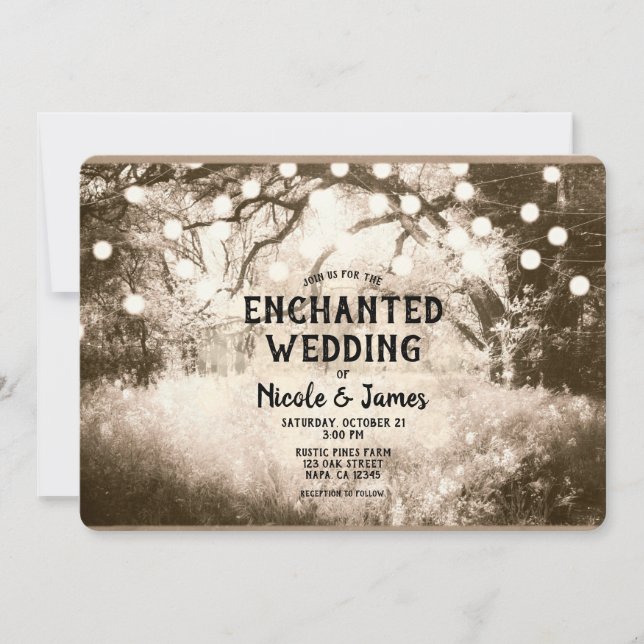 Old Vintage Enchanted Forest Lights Wedding  Invitation (Front)