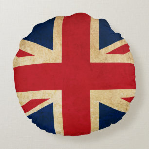 Old Vintage Grunge United Kingdom Flag Union Jack Round Cushion