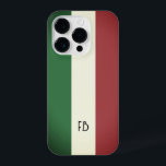 Old vintage Italian flag of Italy custom monogram iPhone 14 Pro Case<br><div class="desc">Old vintage Italian flag of Italy custom monogram iPhone 14 Pro Case. Personalised phone cover with tricolore stripes. Retro style stripe design.</div>