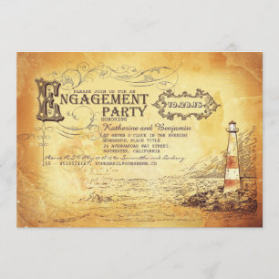 Old vintage lighthouse nautical engagement party invitation