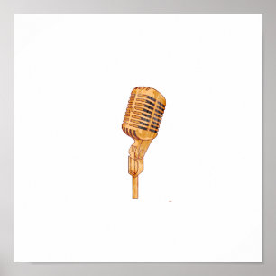 Old Vintage Microphone Scratched Faded Brown Poster