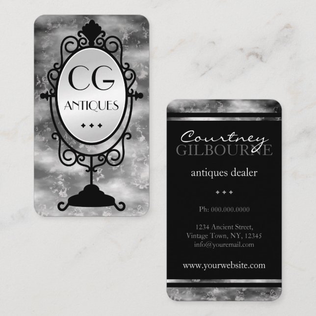 Old Vintage Mirror Antiques Dealer Business Cards (Front/Back)