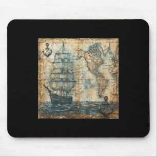 Old Vintage Nautical Map Pirate Ship Sailboat Sea Mouse Pad