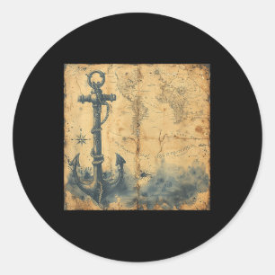 Old Vintage Nautical Pirate Sailboat Anchor Sea Oc Classic Round Sticker