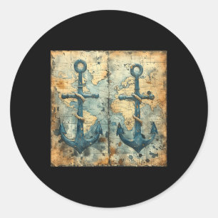 Old Vintage Nautical Pirate Sailboat Anchor Sea Oc Classic Round Sticker