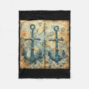 Old Vintage Nautical Pirate Sailboat Anchor Sea Oc Fleece Blanket
