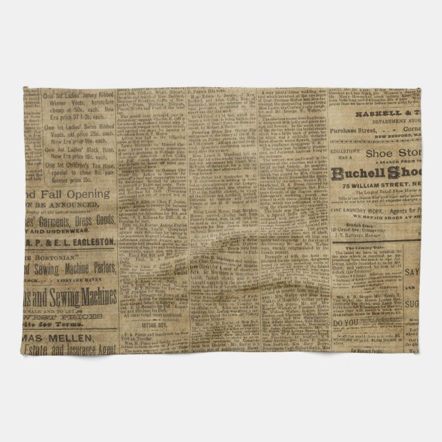 Old Vintage Newspaper Tea Towel (Horizontal)