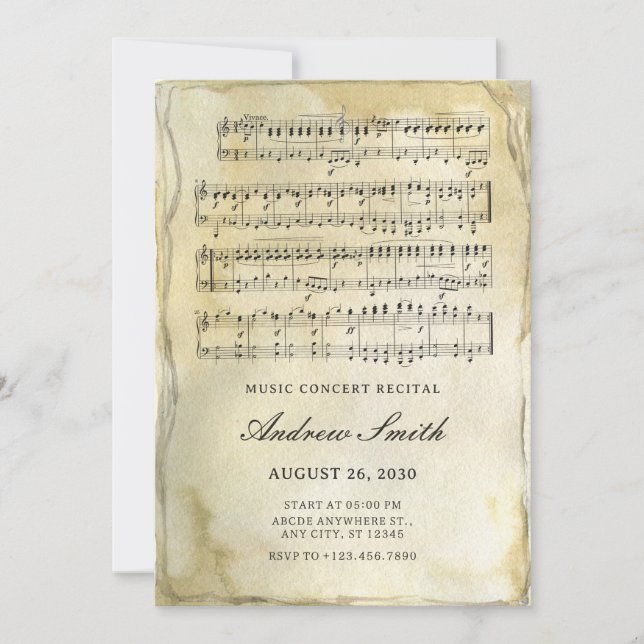 Old vintage paper musical notes  invitation (Front)