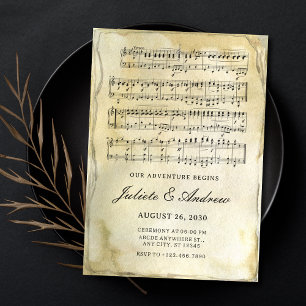 Old vintage paper musical notes wedding  invitation