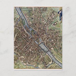 Old Vintage Paris Map shabbychic Postcard