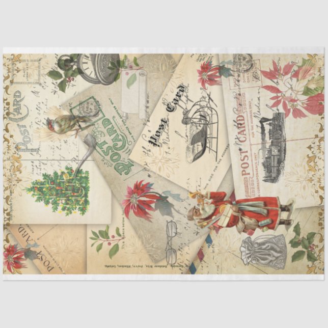 Old Vintage Postcards Christmas Santa Decoupage  Tissue Paper (Front)