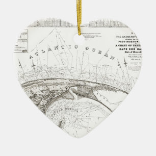 Old Vintage Provincetown Cape Cod Map Ceramic Tree Decoration