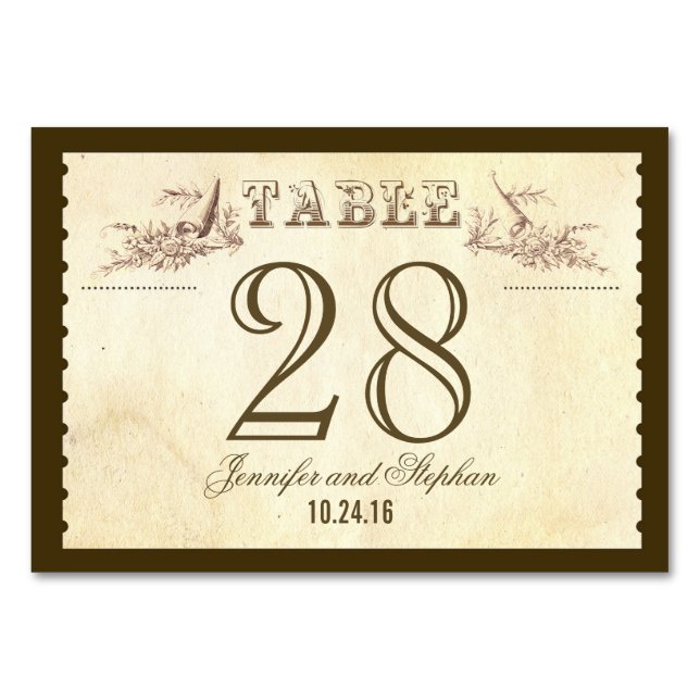 Old vintage style Table Number Card Place cards (Front)