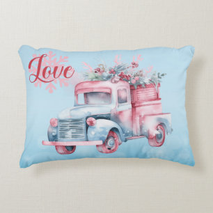 Old Vintage Truck In Pink and Blue Pastel Decorative Cushion