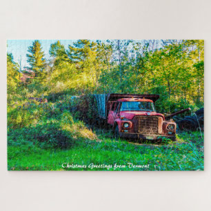 Old Vintage Truck Vermont.Christmas Greetings Jigs Jigsaw Puzzle