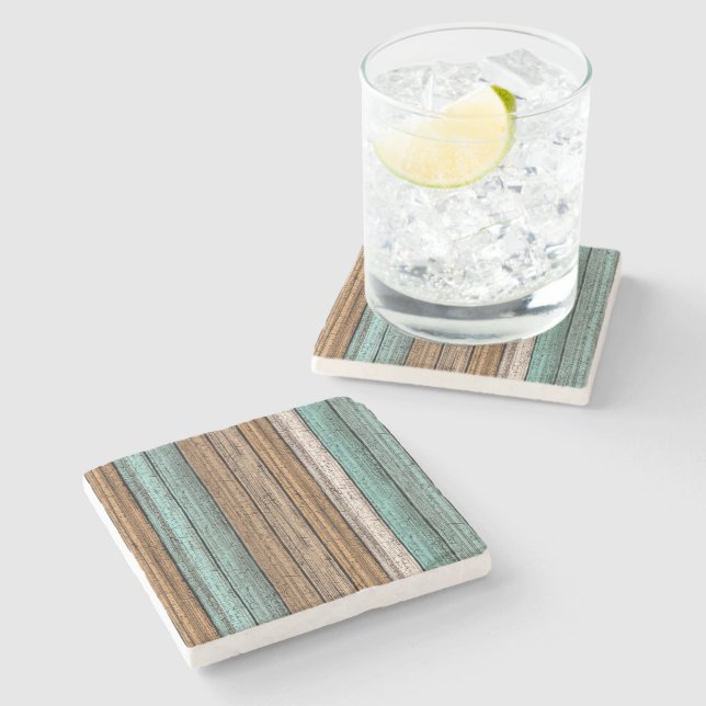 Old Vintage Weathered Wooden Planks Pattern Stone Coaster (Side)