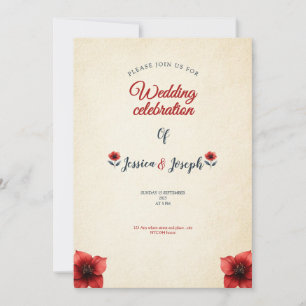 old vintage wedding card invitation Red roses