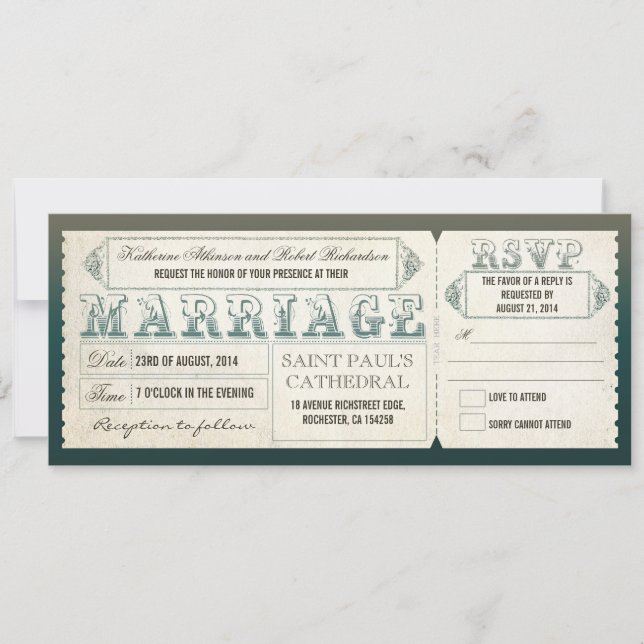 old vintage wedding invitations - tickets & RSVP (Front)
