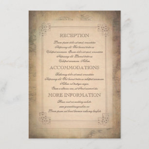 Old Vintage World Travel Map Wedding Information Enclosure Card