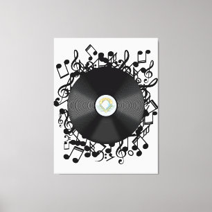 Old Vinyl Record and musical notes Canvas Print