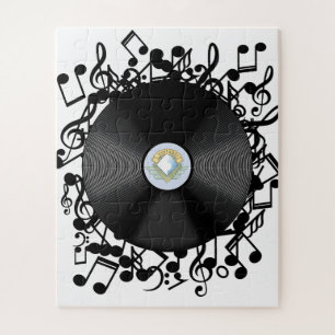 Old Vinyl Record and musical notes Jigsaw Puzzle