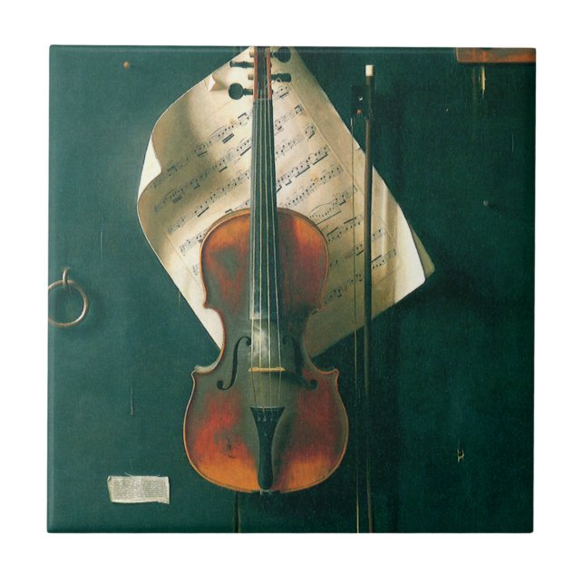 Old Violin Still Life by William Michael Harnett Tile (Front)