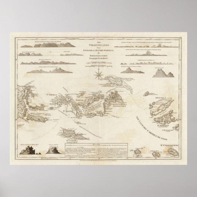 Old Virgin Islands Map (1775) St Thomas, St Croix Poster (Front)