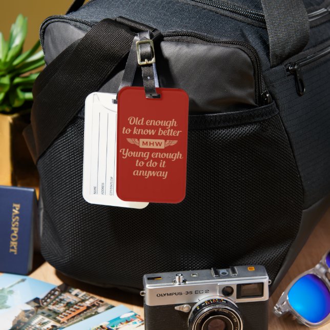 Old vs. Young custom monogram Luggage Tag (Front & Back)