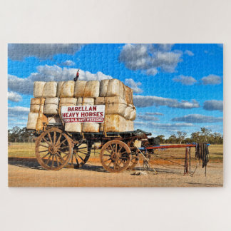 Old wagon and wool bales, Barellan, Australia Jigsaw Puzzle