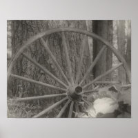 Old Wagon Wheel Aged Black And White 