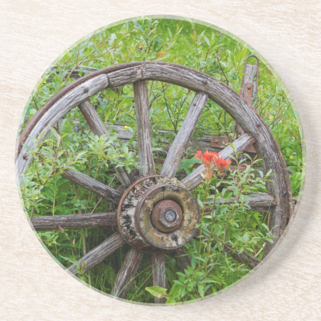 Old wagon wheel in historic old gold town 3 coaster (Front)