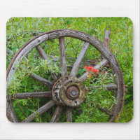 Old wagon wheel in historic old gold town 3