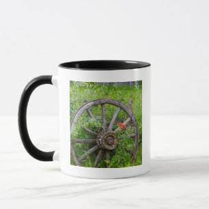 Old wagon wheel in historic old gold town 3 mug