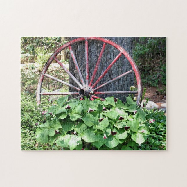 Old Wagon Wheel Trillium Flower Garden  Jigsaw Puzzle (Horizontal)